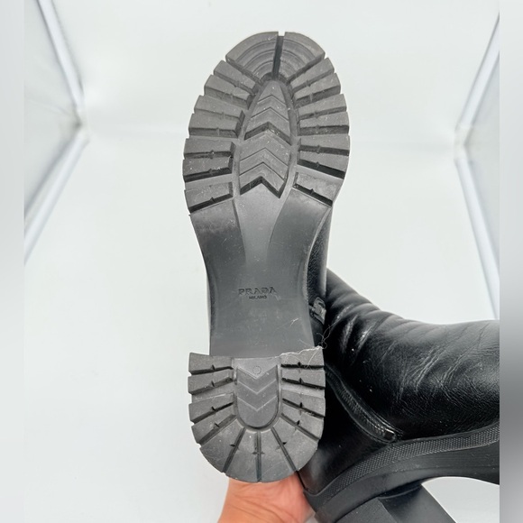 Prada Black leather Lug sole logo Chelsea Boots block heel EU 38.5 - Picture 16 of 16